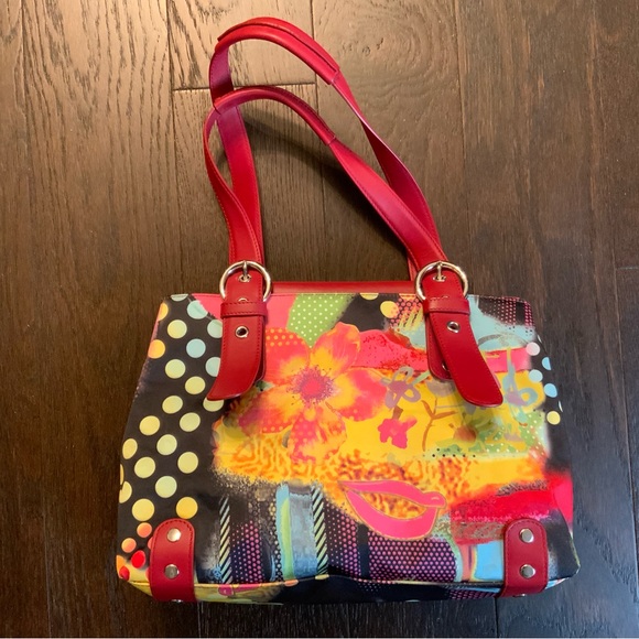 New ECCO Leather/Fabric Shoulder bag w Magnetic Closure, Multicolor - Picture 2 of 4